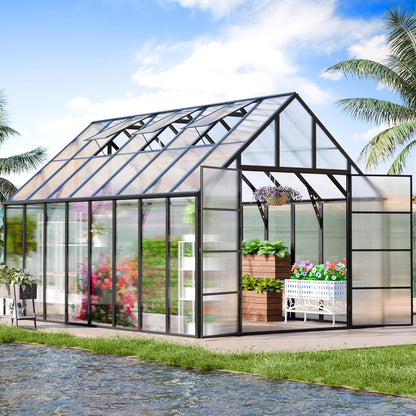CDCASA 10x16x10 FT Greenhouse for Outdoors, Large Thicker Aluminum Polycarbonate Greenhouses w/3