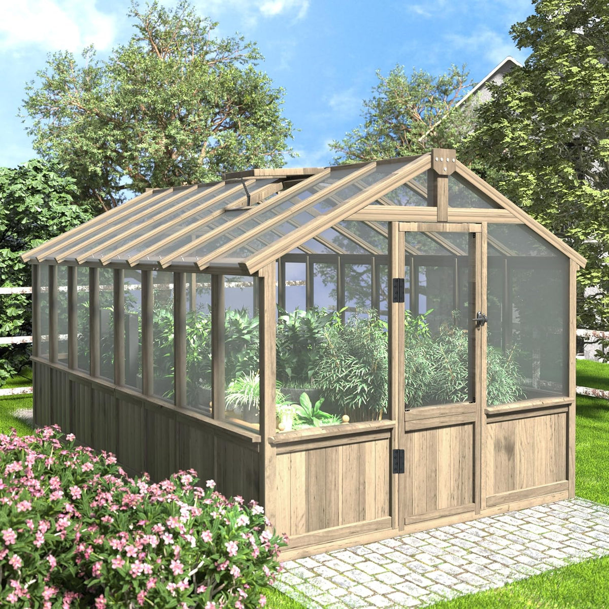 8x16 FT Greenhouse for Outdoor, 6MM Thick Polycarbonate Panel Wooden Walk-in Green House with