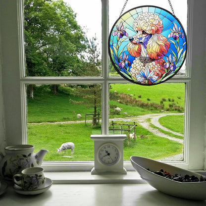 Stained Glass Dog Memorial Suncatcher,Poodle Window Hanging,Sympathy Gifts for Pet Loss,7.9 inch/20