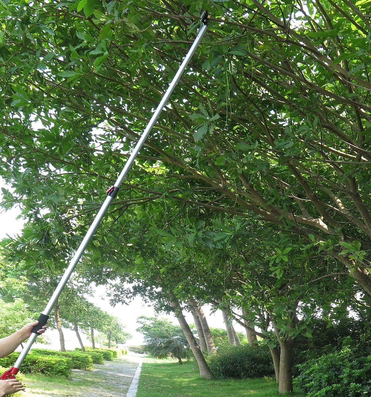 4.4-7.2 Foot Tree Pruner 2 Sections Extendable 4 Nodes Adjustable, Cut and Hold Pruning Trimmer