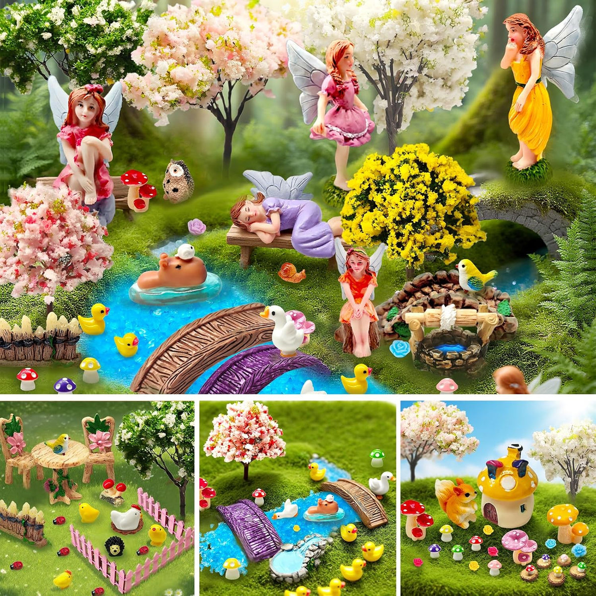 114 Pcs Miniature Fairy Garden Accessories Kit Resin Elves Animal Figurines Decor Micro Landscape