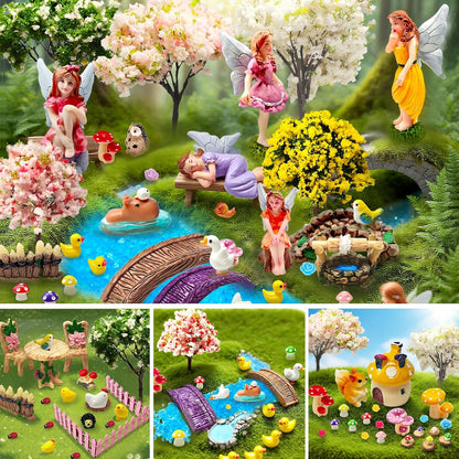 114 Pcs Miniature Fairy Garden Accessories Kit Resin Elves Animal Figurines Decor Micro Landscape