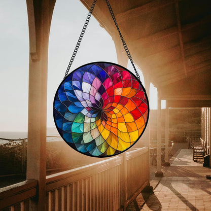 Stained Glass Window Hanging - Colorful Flowers Sun Catcher for Door Terrace Garden Home Decor