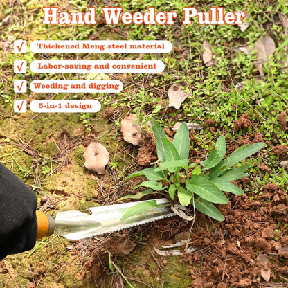 5-in-1 Stainless Steel Hand Weeder Puller Tool & Dandelion Fork Knife - Hand Weed Removal Tool for