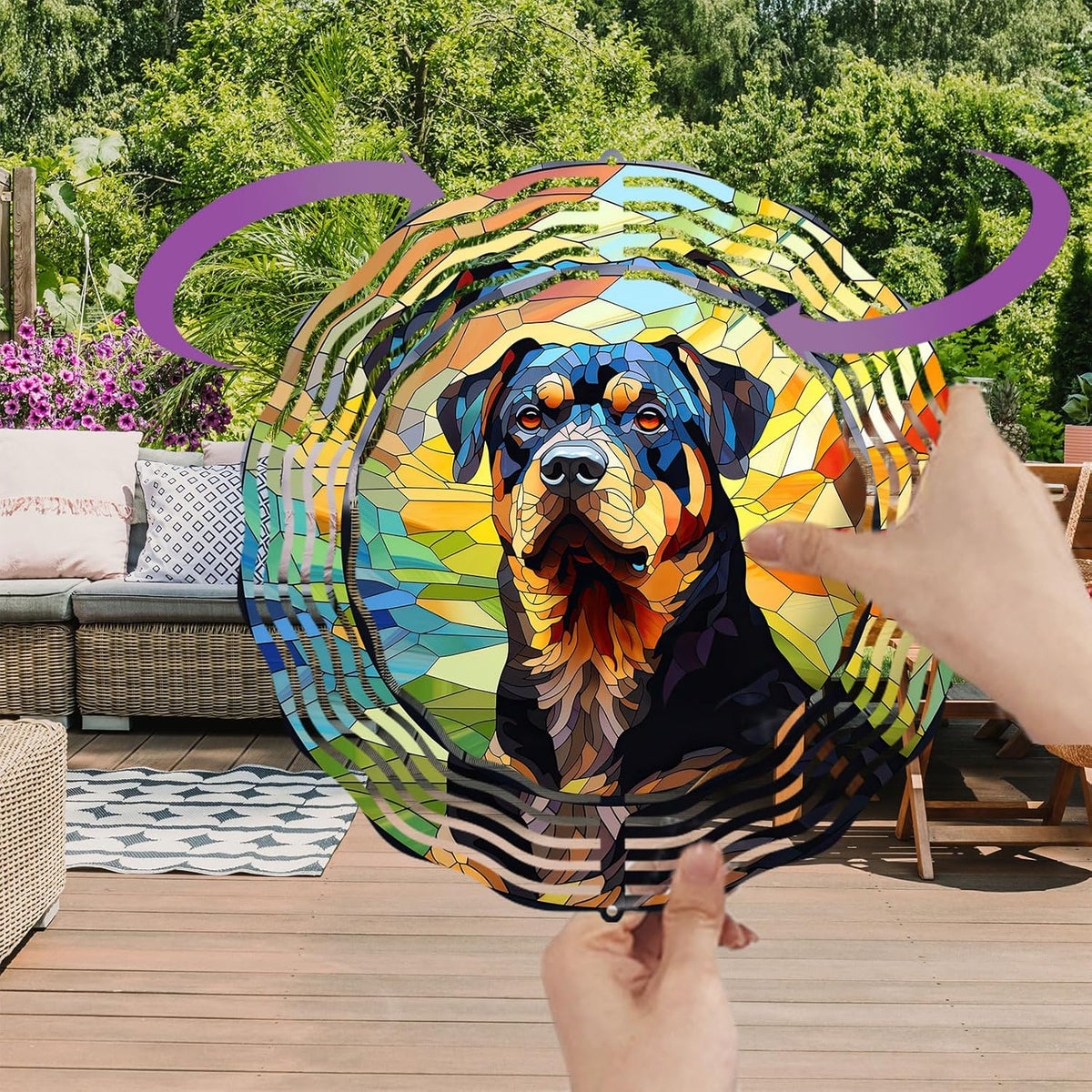 Rottweiler Dog Wind Spinners Outdoor Dog Memorial Gifts, 3D Metal Kinetic Hanging Garden Wind