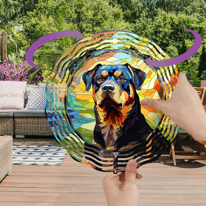 Rottweiler Dog Wind Spinners Outdoor Dog Memorial Gifts, 3D Metal Kinetic Hanging Garden Wind
