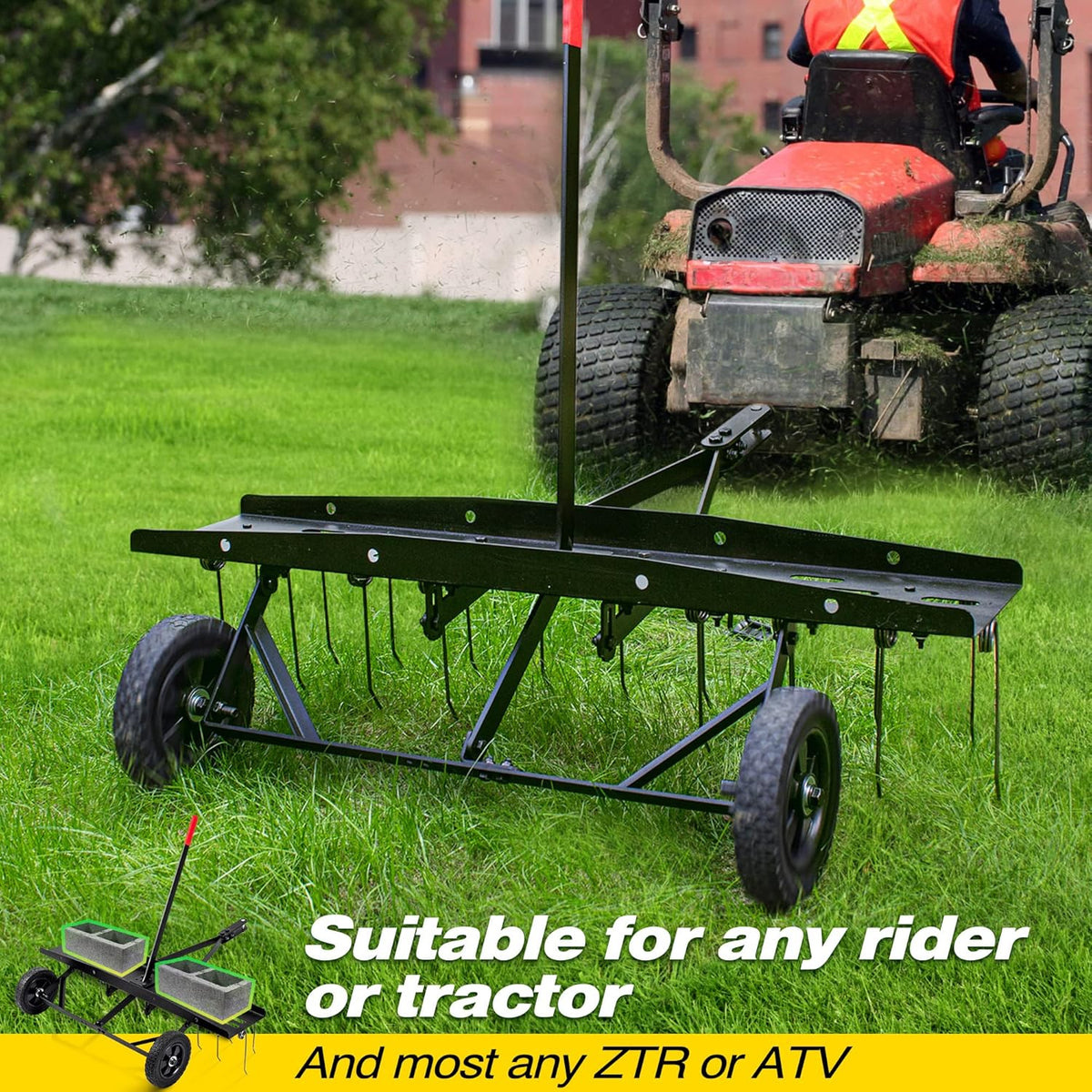 Suchtale 40inch Tow Behind Dethatcher with 20 Spring Steel Tines,Lawn Sweeper Garden Grass Tractor