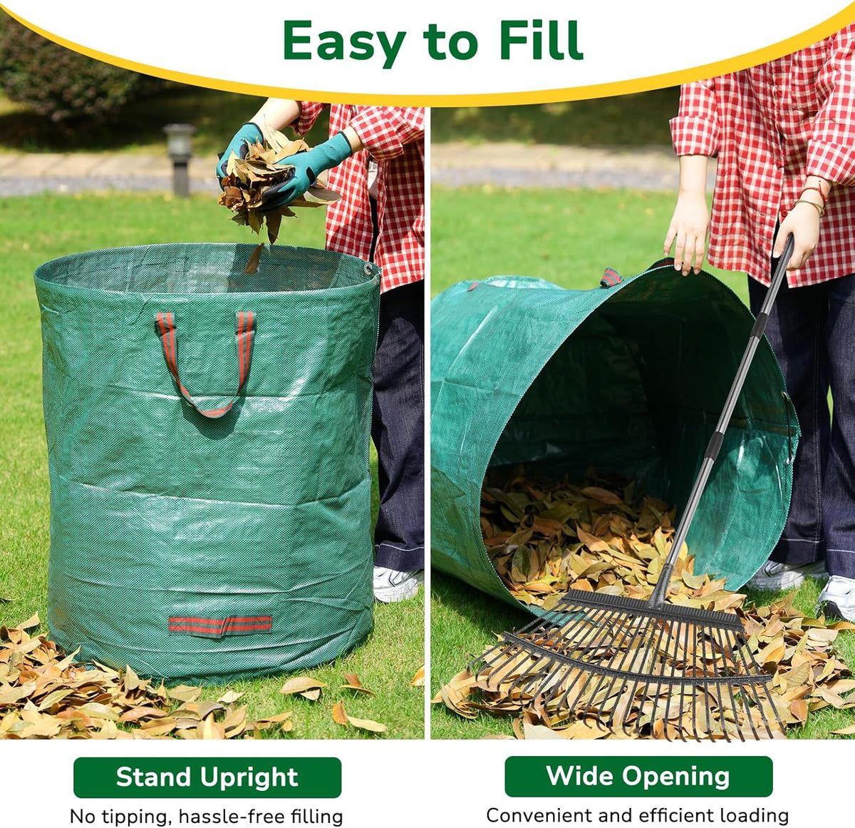GreatBuddy 32 Gallon Reusable Yard Waste Bag, Heavy Duty, Upright Lawn Bags with 4 Reinforced