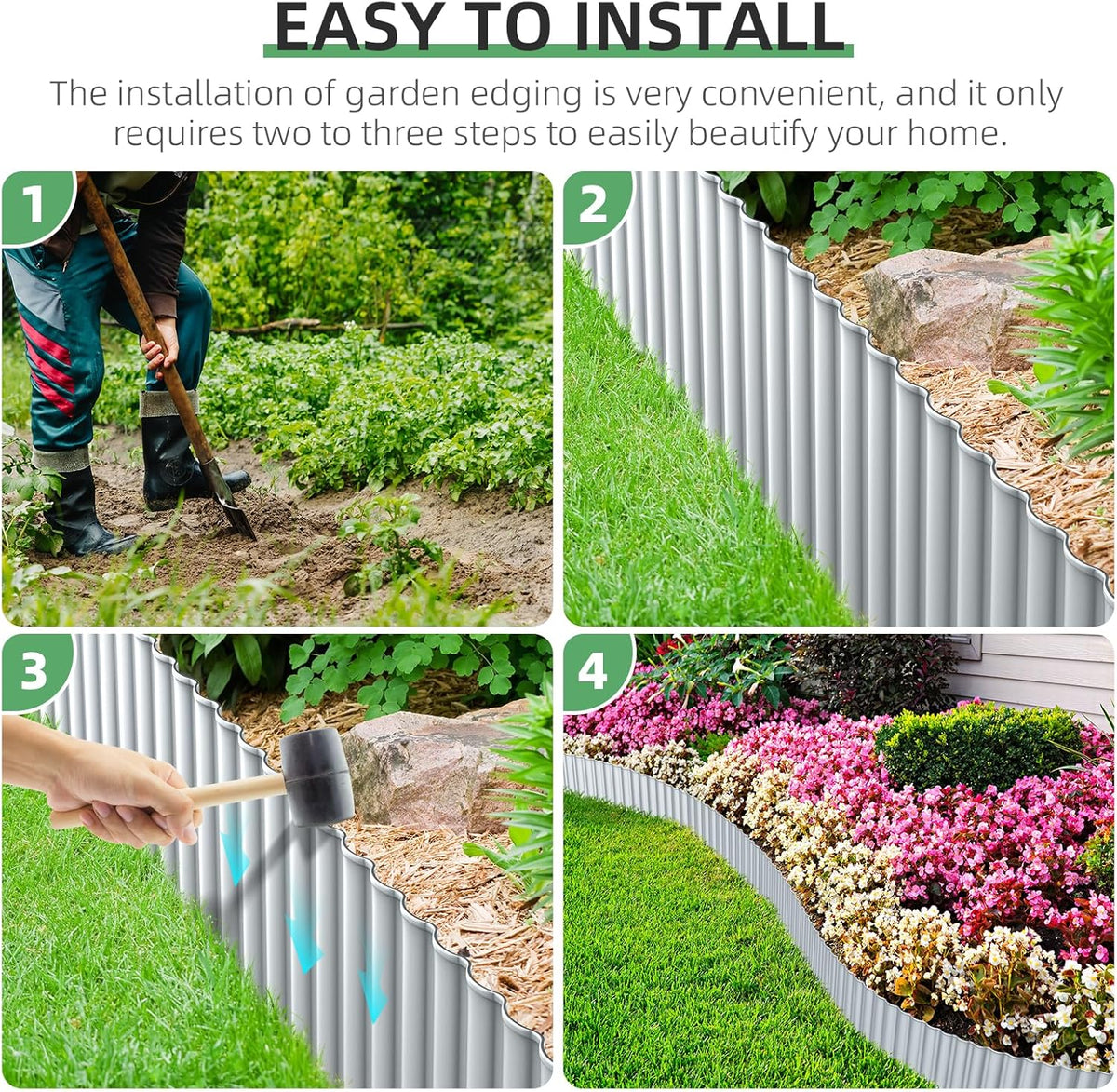 AHEONLAR Corrugated Metal Garden Edging, 5''×50Ft Steel Landscape Edging Border, Flower Bed Edging