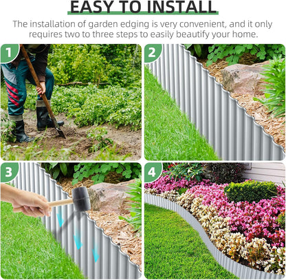 AHEONLAR Corrugated Metal Garden Edging, 5''×50Ft Steel Landscape Edging Border, Flower Bed Edging