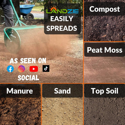 LANDZIE - The Original 24 Inch Compost and Peat Moss Spreader Roller - Top Soil, Sand, Manure