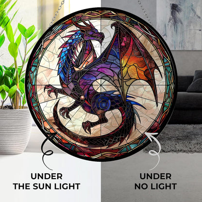 Dragon Stained Glass Window Hanging Suncatcher 12" Glass Panel with Metal Chain Sun Catchers Wall