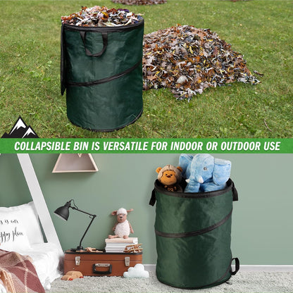 Wakeman Outdoor Trash Can - 46-Gallon Collapsible Garbage Can with 3 Stakes - Pop Up Trash Bin for