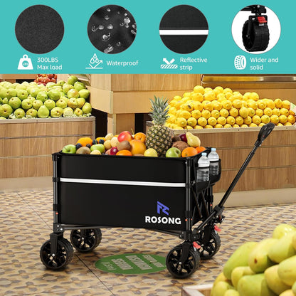 Collapsible Wagon Cart with Wheels Foldable - Folding Utility Heavy Duty Wagons Carts for Grocery