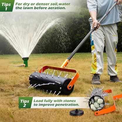 Walensee Rolling Lawn Aerator, Heavy Duty Manual Aerator Tool with 42 Spikes, Lawn Spike Aerator