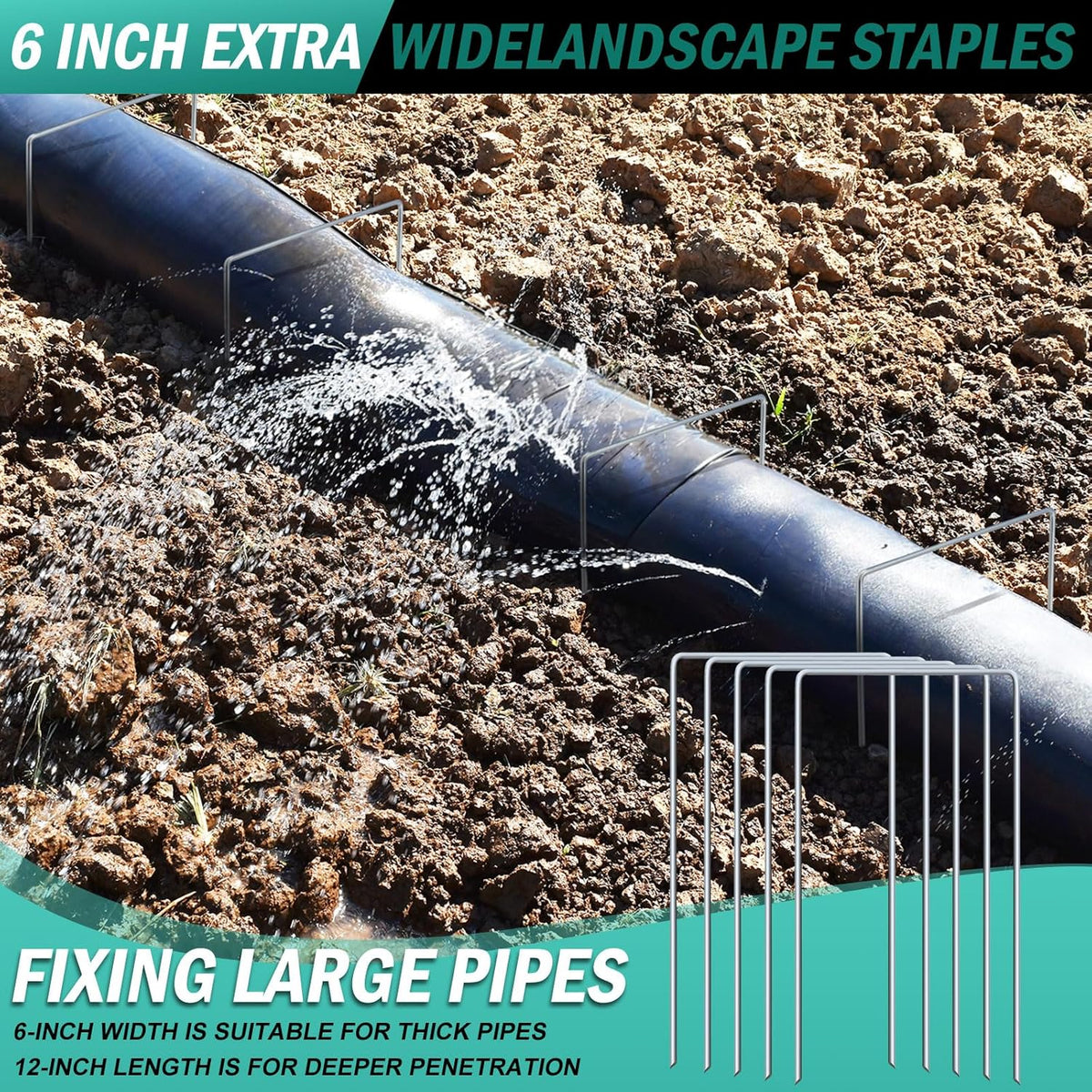 30 Pack Heavy Duty Wide Landscape Staples, 7 Gauge Galvanized Steel Turf Stakes Garden Stakes Bulk