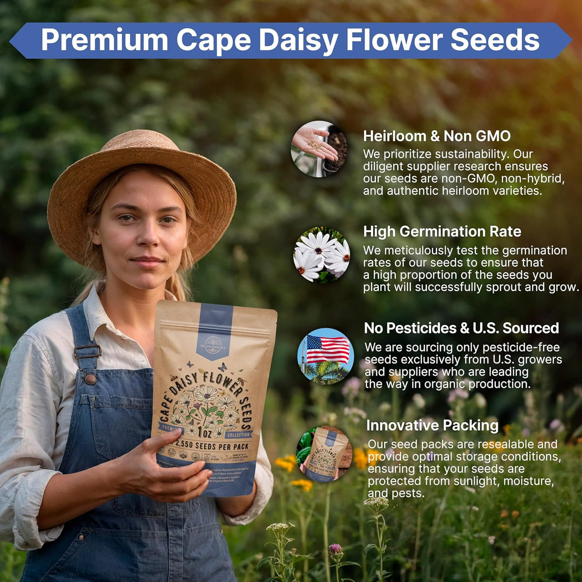 Cape Daisy Flower Seeds Pack 1 oz - Over 2,550 Non-GMO Heirloom Cape Daisy Seeds for Planting