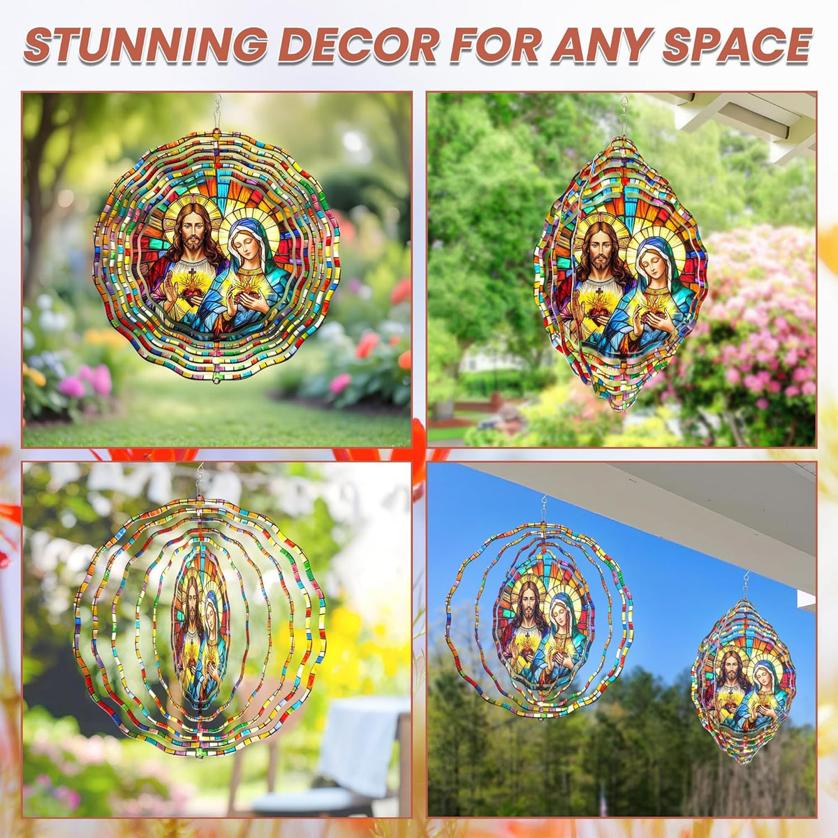 FLAGWIX Christmas Sacred Heart Wind Spinners Outdoor - 3D Stainless Steel Metal Wind Spinners 12 in