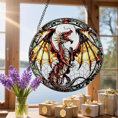 Stained Glass Window Hanging, 8 Inch Dragon Suncatcher Stained Glass, Suncatchers for Windows