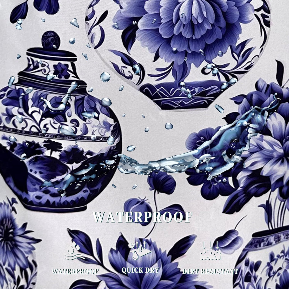 Blue White Floral Laundry Basket Foldable With Handles Vase Flower Tote Bag Oxford Cloth Color