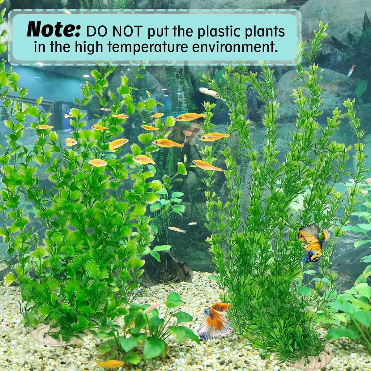 Hamiledyi 23" Tall Aquarium Plastic Plants - 2 Pack Soft Fish Tank Decor, Artificial Green Grass