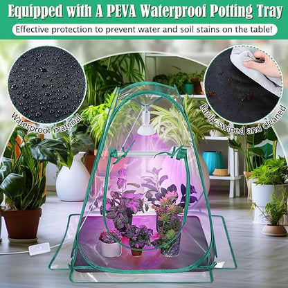 Meonum Mini Greenhouse with 10W 200 LED Grow Light Bulbs for Indoor, 27" x 27" x 30" Pop Up Small