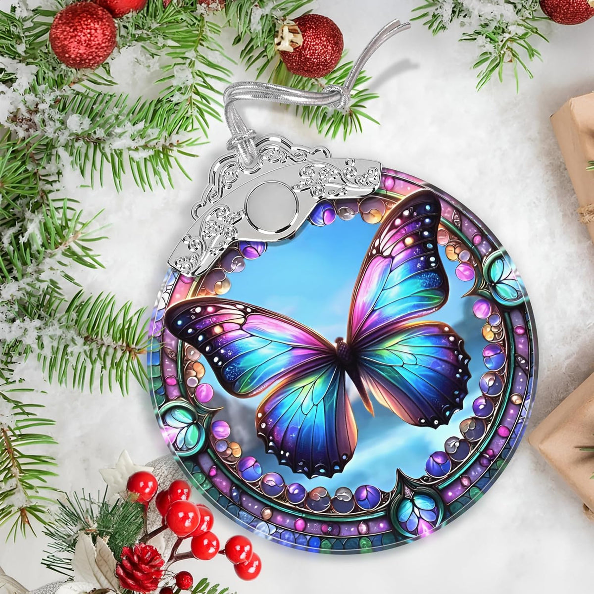 Christmas Ornament - Stained Glass Butterfly - Home Decor - Holiday Present Ideas - Gift Exchange