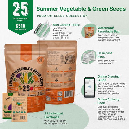 Organo Republic 25 Summer Vegetable Garden Seed Variety Pack - 6,510+ Non-GMO Heirloom Veggie &