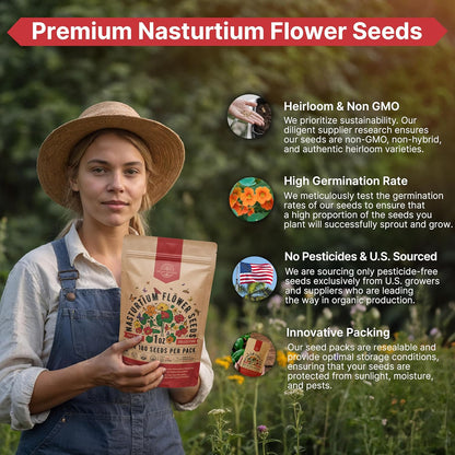 Nasturtium Seeds Pack 1 oz - Non-GMO Heirloom Flower Seeds for Planting, Edible Flowers in