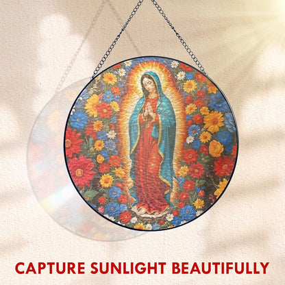 FLAGWIX Christmas Christian Gifts for Women - Virgen De Guadalupe Stained Glass Window Hanging 8 in