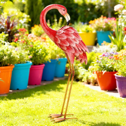 Shorayn Garden Statues Flamingo Sculptures Metal Yard Art, Pink Bird Art Outdoor Backyard Decor
