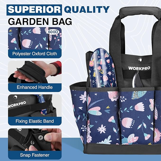 WORKPRO 5PCS Garden Tool Set, Aluminum Heavy Duty Gardening Tool Set with Garden Tool Bag, Outdoor