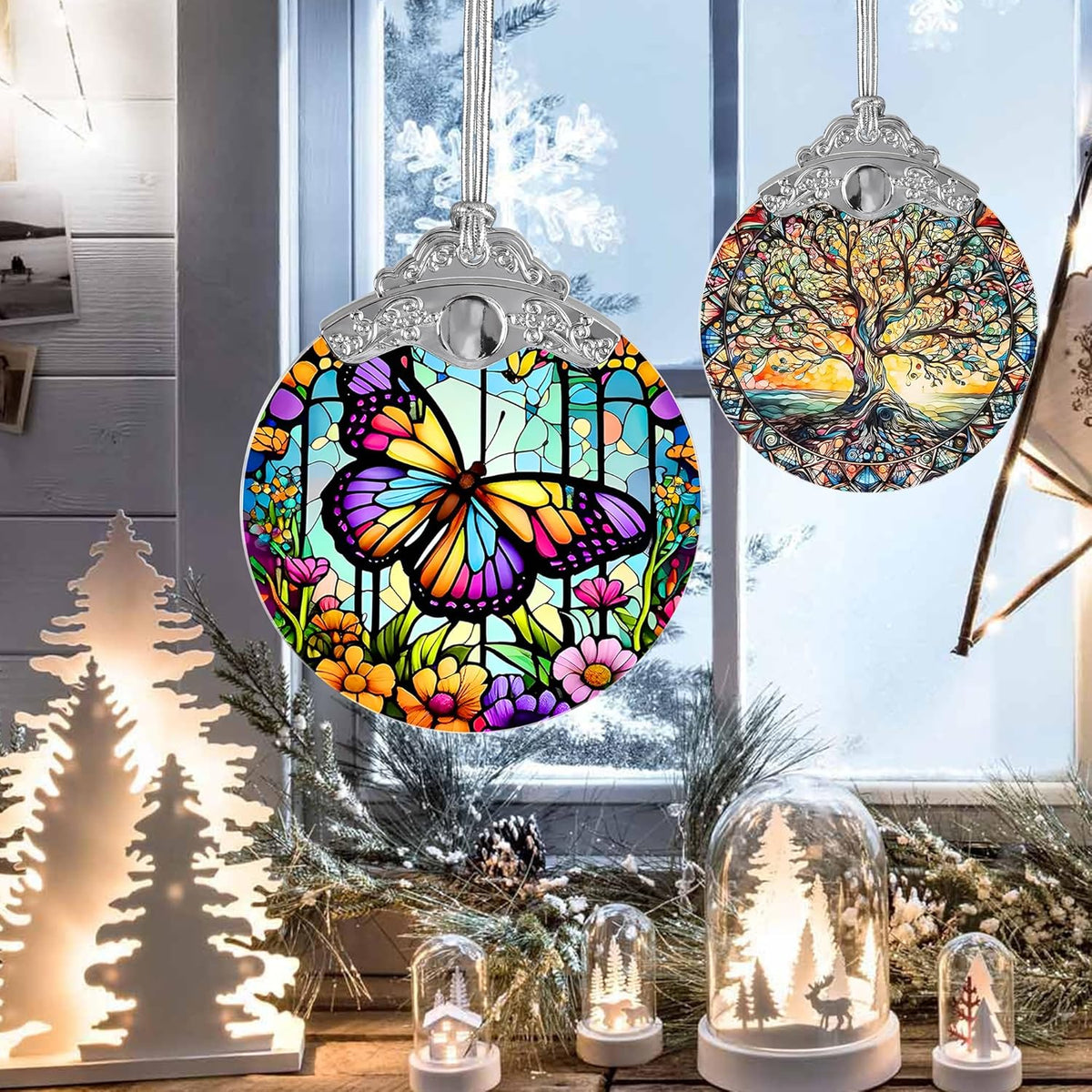 Butterfly Stained Glass Suncatcher, Christmas Tree Ornament, Holiday Decor, Gifts for Butterfly