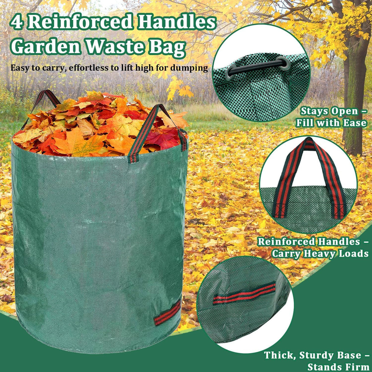Reusable Yard Waste Bags, 3 Packs 80 Gallons Lawn and Leaf Garden Bags with Reinforced Carry