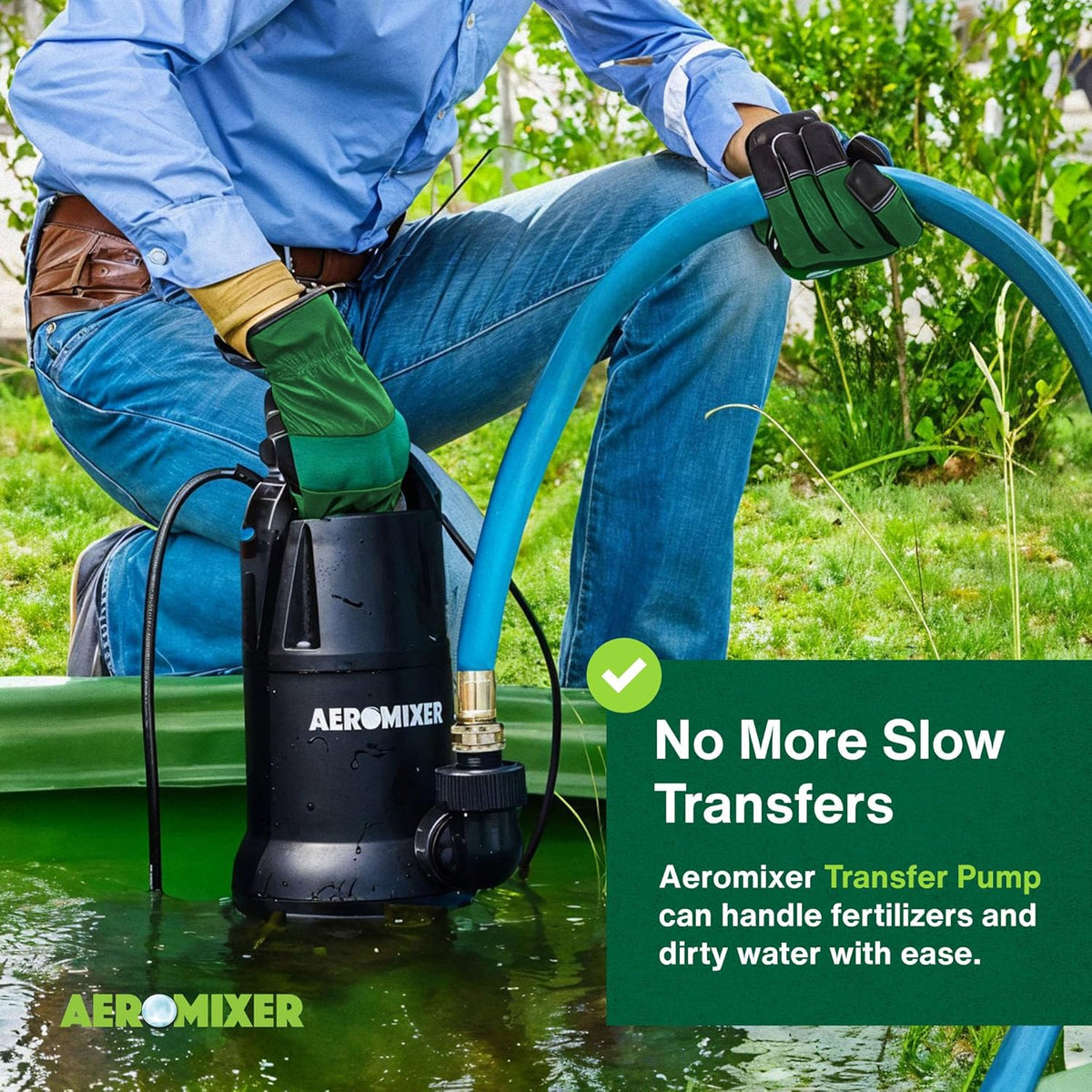 Aeromixer Synthetic Pro 3/4 HP Submersible Mixing + Aerating Pump with 1 HP Water Transfer Pump