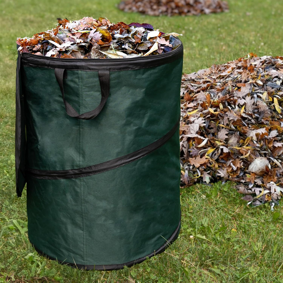 Wakeman Outdoor Trash Can - 46-Gallon Collapsible Garbage Can with 3 Stakes - Pop Up Trash Bin for