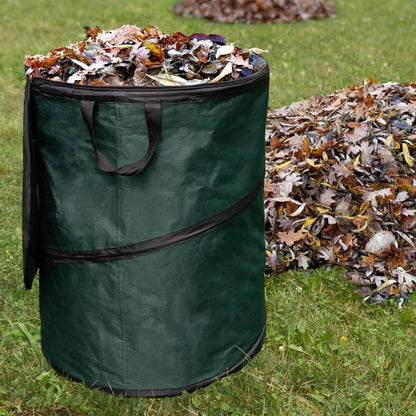 Wakeman Outdoor Trash Can - 46-Gallon Collapsible Garbage Can with 3 Stakes - Pop Up Trash Bin for
