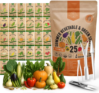 Organo Republic 25 Summer Vegetable Garden Seed Variety Pack - 6,510+ Non-GMO Heirloom Veggie &