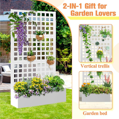 Metal Planter Box with Trellis & Wheels, Raised Garden Bed with Privacy Screen, Outdoor Standing