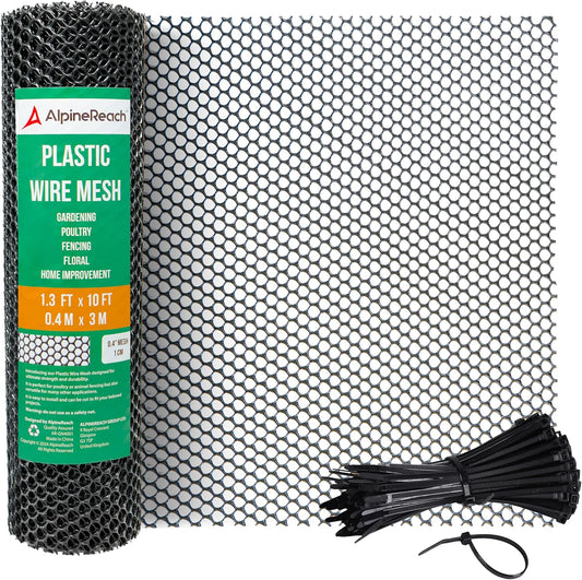 AlpineReach Plastic Wire Mesh 1.3ft x 10ft (15.7" x 120") Fence Roll with Zip Ties - Ideal for