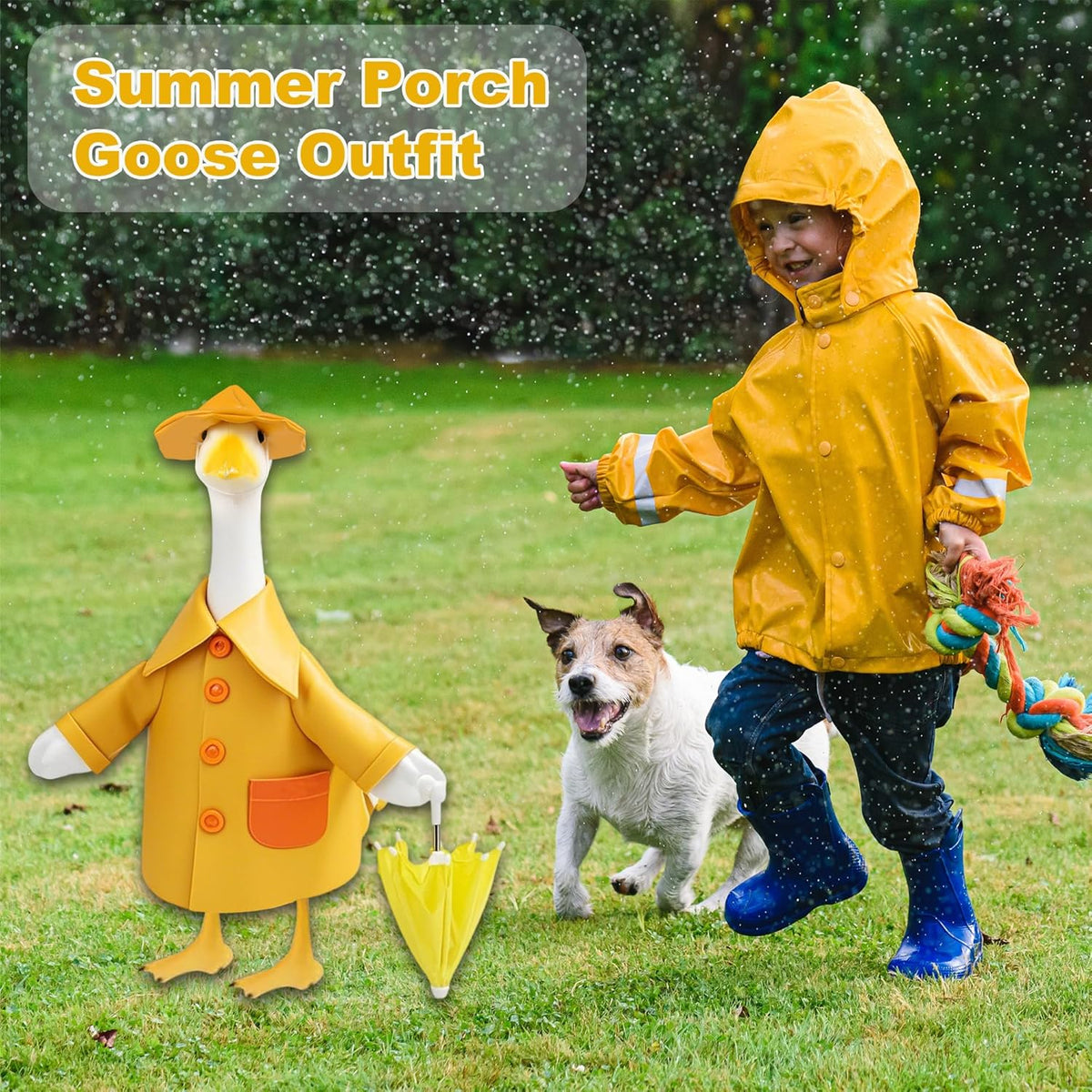 Raincoat Porch Goose Outfit for Large 23" High Cement or Plastic Goose Statue, Spring Yard Goose