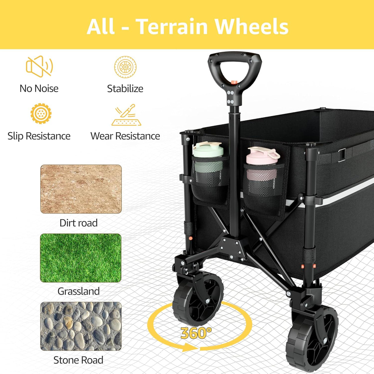 Collapsible Wagon Cart with Wheels Foldable - Folding Utility Heavy Duty Wagons Carts for Grocery