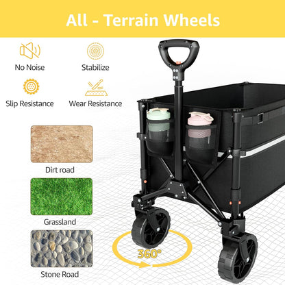Collapsible Wagon Cart with Wheels Foldable - Folding Utility Heavy Duty Wagons Carts for Grocery