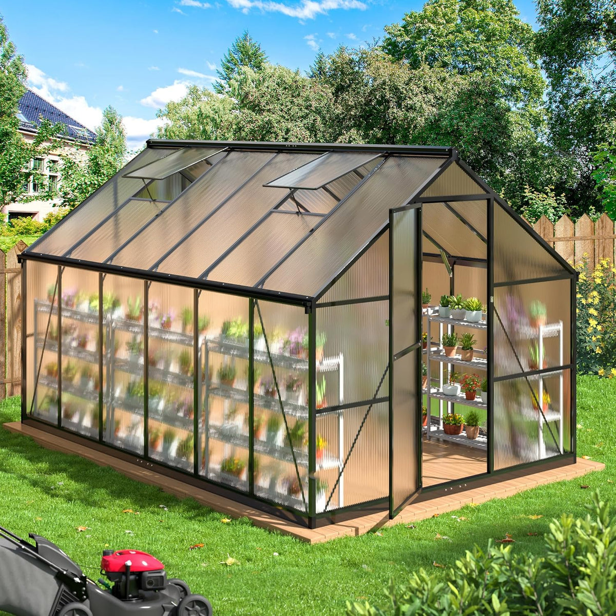 WKM 8x12 FT Greenhouse for Outdoors, Quick-fit Structure Green House with Window for Ventilation