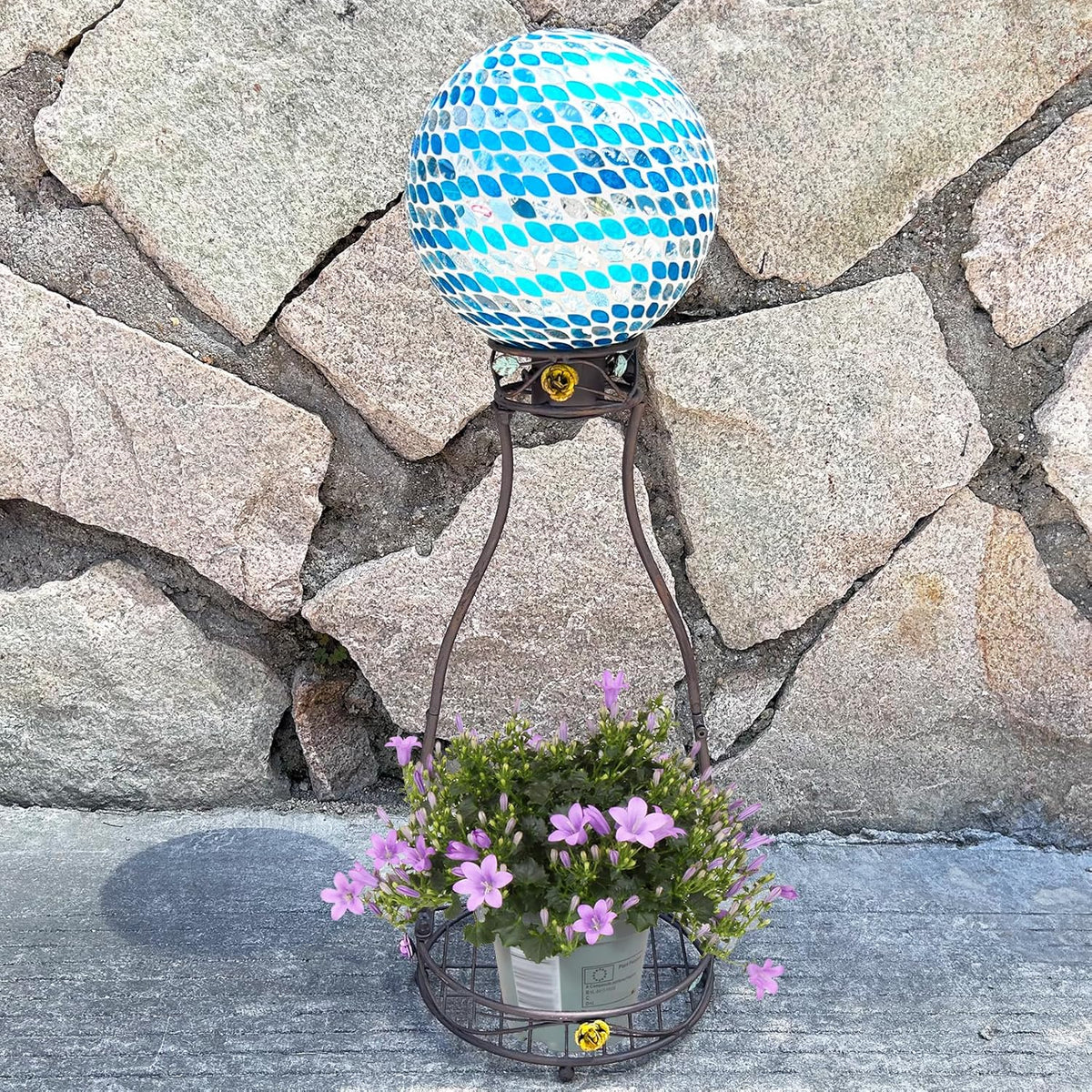 Gazing Globe Stand, Metal Gazing Ball Holder with Flower Planter Base, Vintage Gazing Ball Display