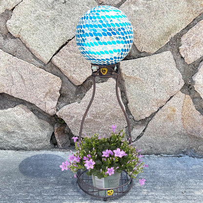 Gazing Globe Stand, Metal Gazing Ball Holder with Flower Planter Base, Vintage Gazing Ball Display