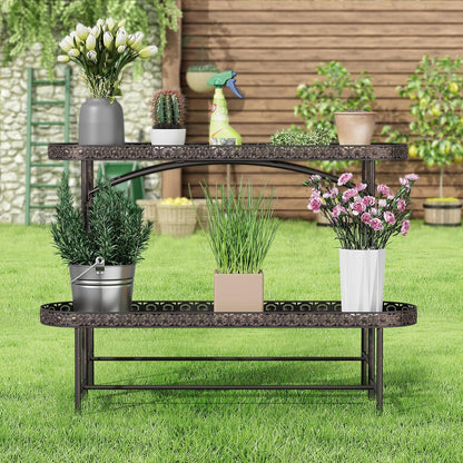 Plant Stand Outdoor Indoor 2 Tier Metal Pland Stand, Detachable Heavy Duty Tall Plant Shelf Rack
