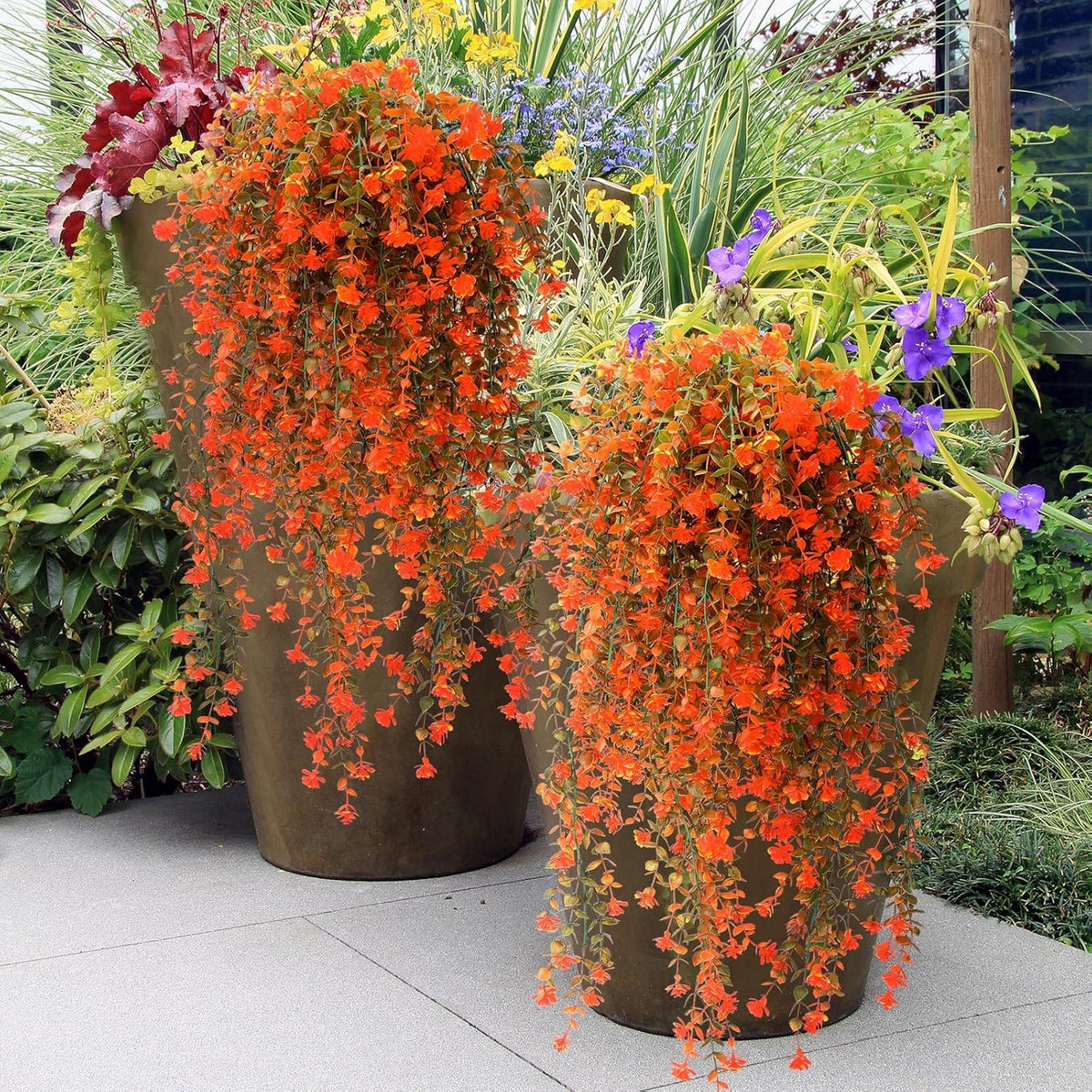 6 Pcs Artificial Fall Hanging Flowers Outdoor Silk Mum Plants Autumn Decor Faux Violet with