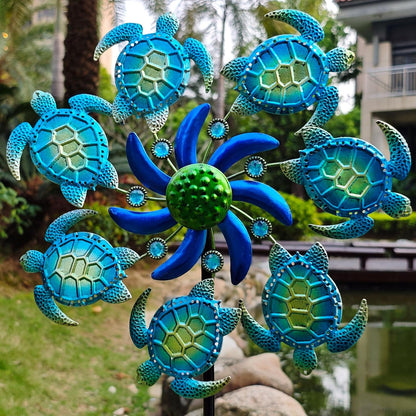 39" Sea Turtle Wind Spinners Garden Stake-Ocean Theme Outdoor Decorations- Metal Stake Yard