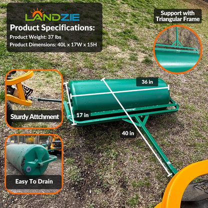 Landzie 36 Inch Poly Lawn Roller – 21.1 Gallon Heavy Duty Sod and Yard Roller for Boosting Seed to